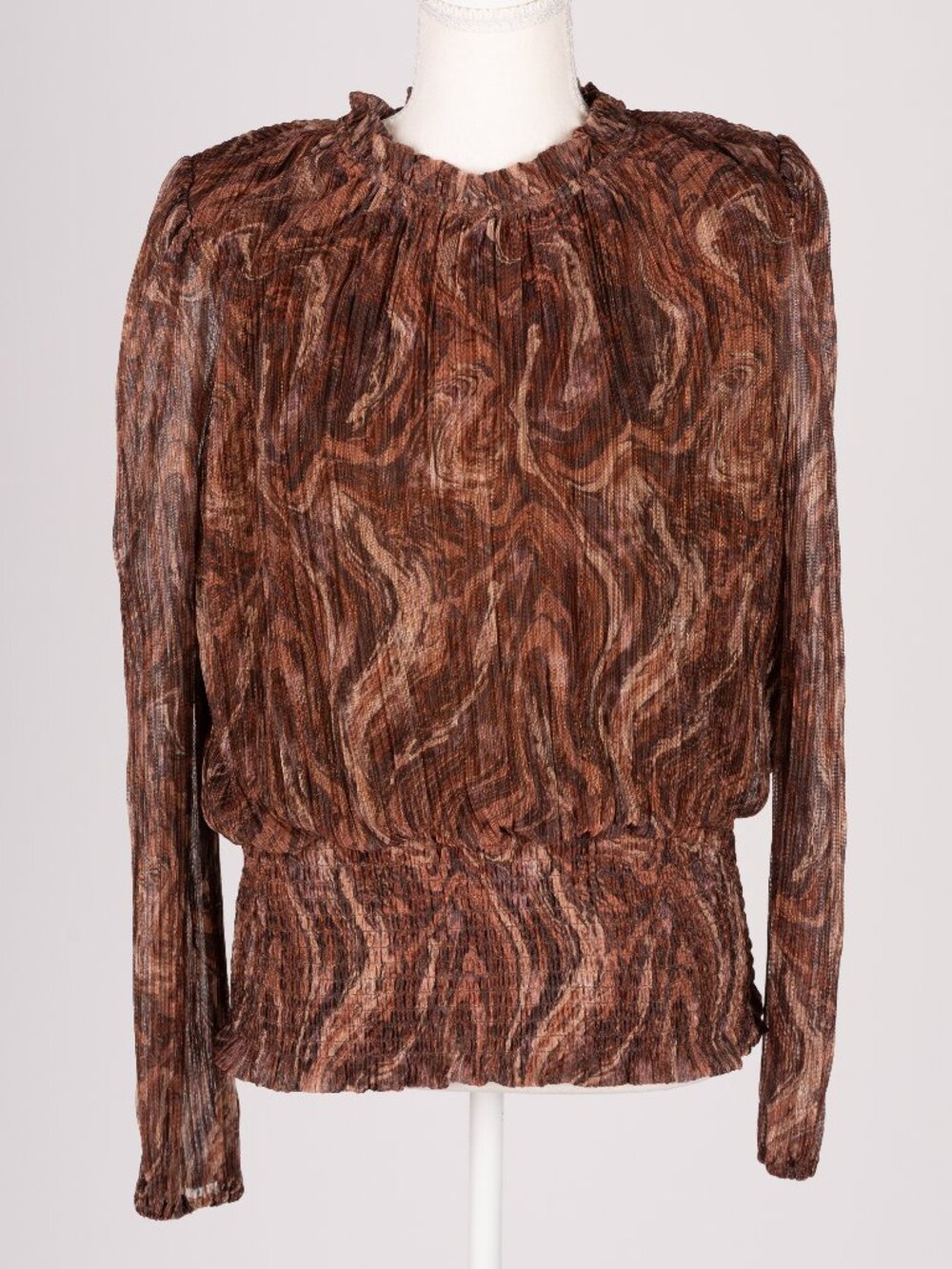 Joie Sheer Shimmer Lined Blouse Smocked Metallic Swirl Boho Top XL